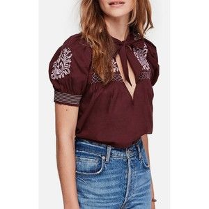 NWT Free People size small Dreaming About You Top Embroidered Short Sleeve
